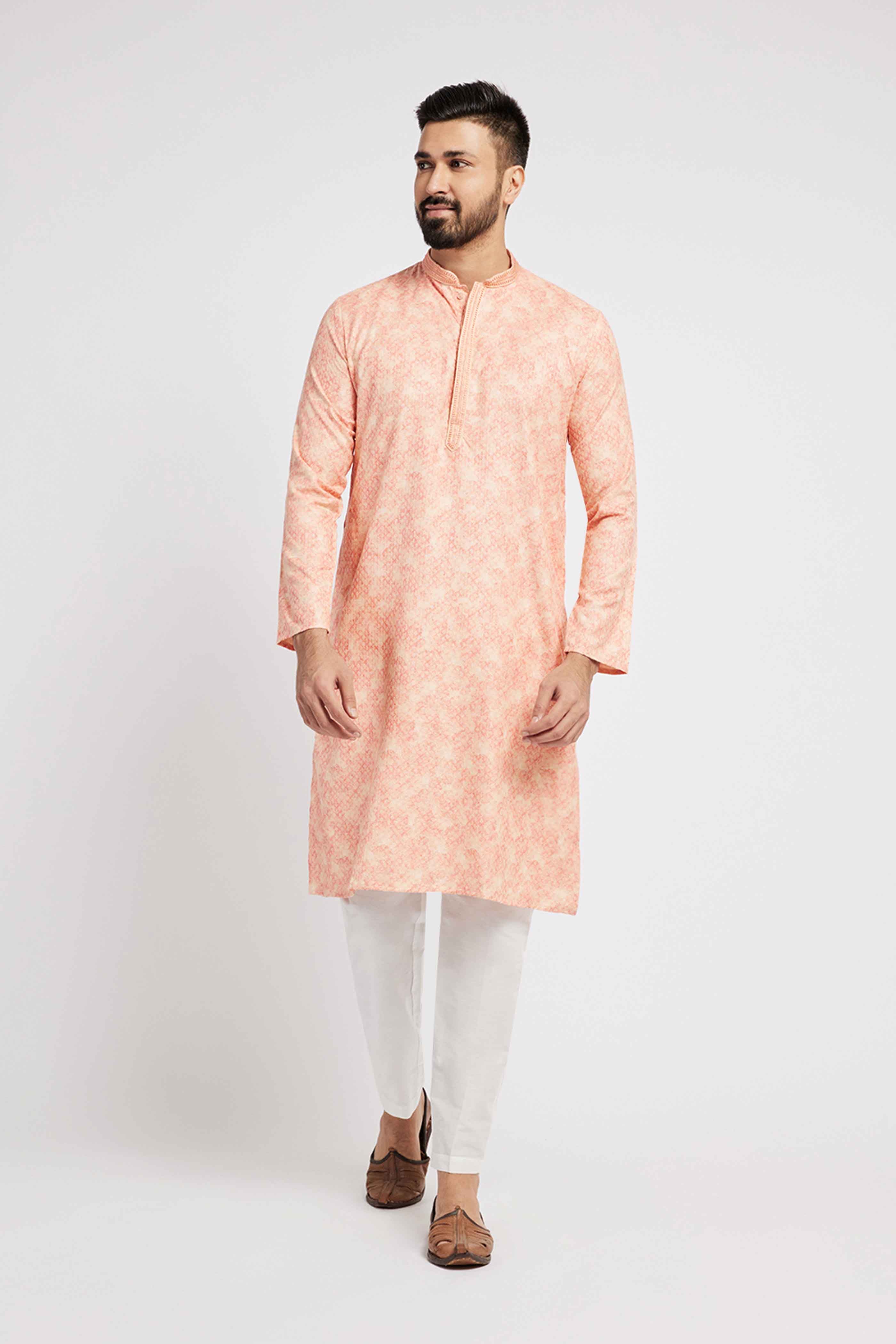 Light Pink Printed Kurta for Men